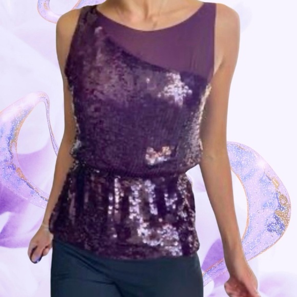 Alice + Olivia Sequin Peplum Silk Illusion Top - Picture 1 of 9